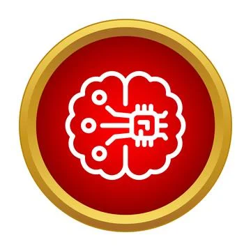 Artificial intelligence brain learning in red circle icon Stock Illustration