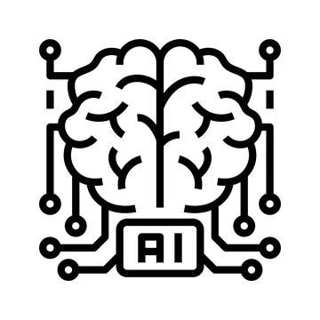 Artificial Intelligence Brain Line Icon, Outline Symbol for Machine Process.. Stock Illustration