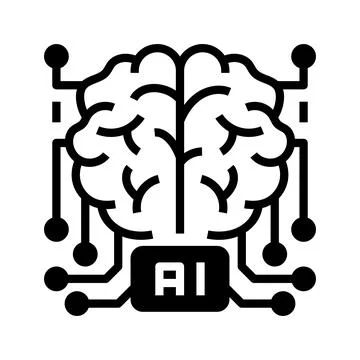 Artificial Intelligence Brain Line Icon, Outline Symbol for Machine Process.. イラスト素材