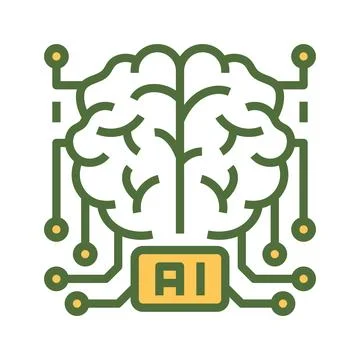 Artificial Intelligence Brain Line Icon, Outline Symbol for Machine Process.. 스톡 일러스트