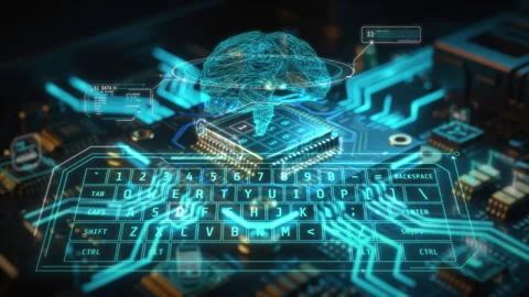 Artificial intelligence brain linking to circuit board technology Video stock 320209181