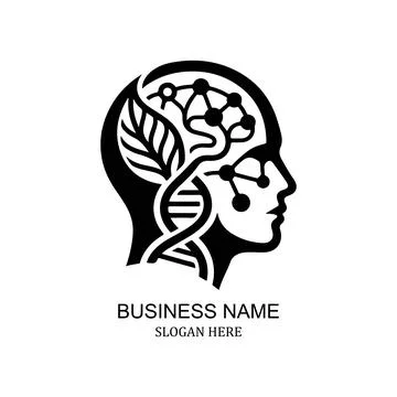 Artificial Intelligence Brain Logo Design with Neural Network Nodes Stock Illustration