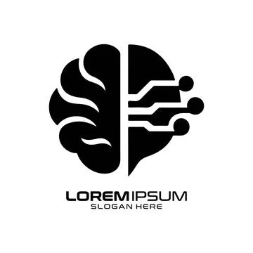 Artificial Intelligence Brain Logo Design with Neural Network Circuit Stock Illustration