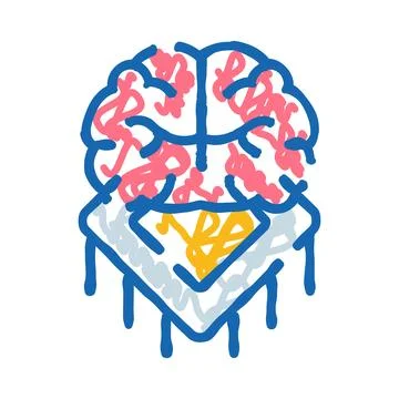 Artificial intelligence brain machine learning doodle icon 库存插图