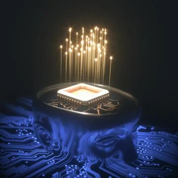 Artificial Intelligence Brain Microchip Stock Illustration