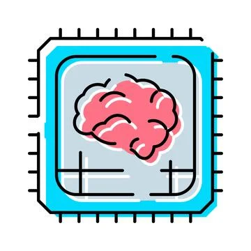 Artificial intelligence brain microchip processing machine learning data 库存插图