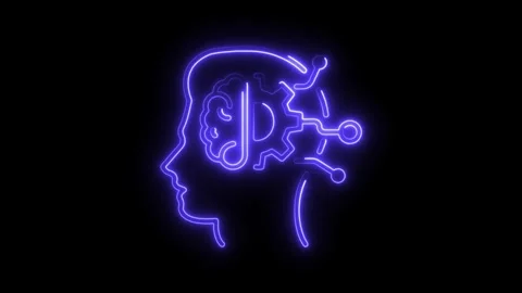 Artificial intelligence brain neon illustration on black background Stock Footage 308190807