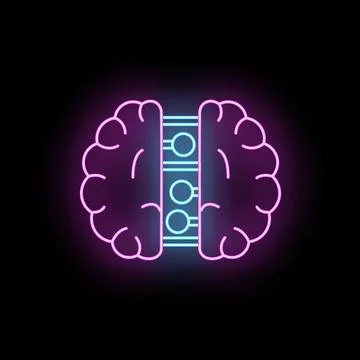 Artificial intelligence brain neon line connecting hemispheres Stock Illustration