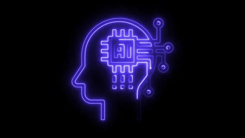 Artificial intelligence brain neon outline concept with ai chip on dark bac.. Vídeos de archivo 308192747