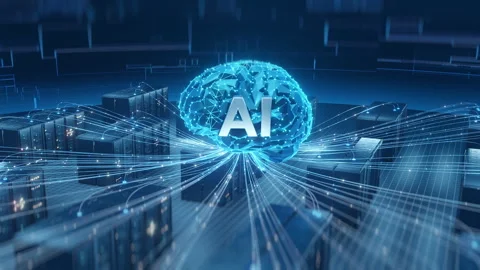 Artificial Intelligence Brain Network Connecting Data Servers Stock Footage 310742633