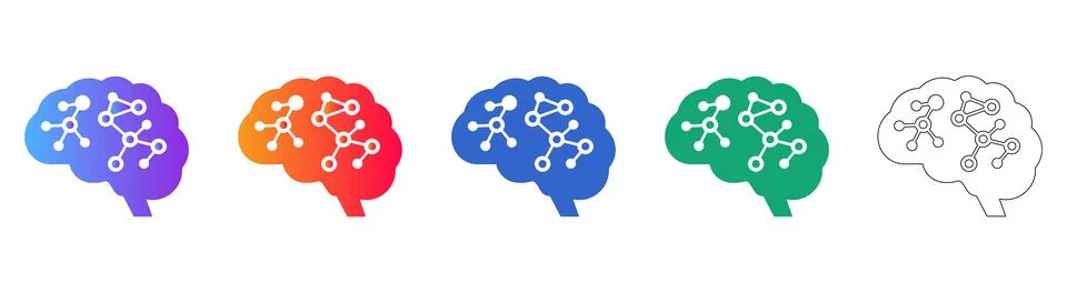 Artificial Intelligence Brain Network Icon Set Illustrazione stock