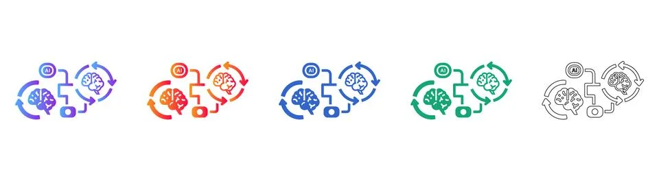 Artificial Intelligence Brain Network Icons 库存插图