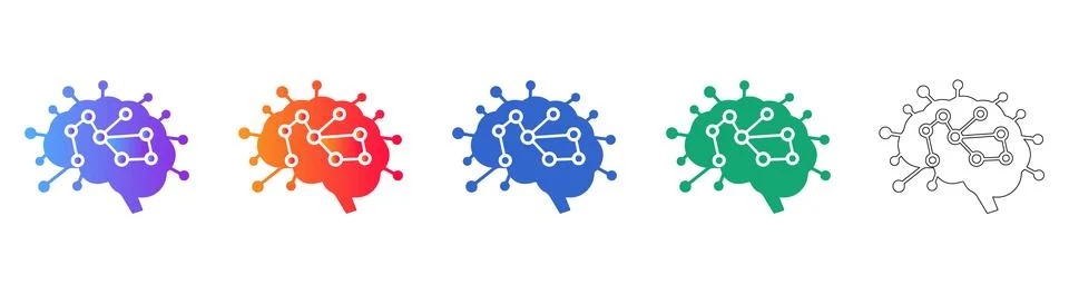 Artificial Intelligence Brain Network Icons Illustrazione stock