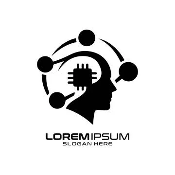 Artificial Intelligence Brain Network Logo Design with Human Profile Silhouette Stock Illustration