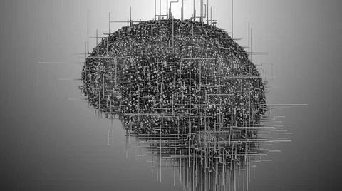 Artificial intelligence brain neural network big data processing - 3D render Illustrazione stock