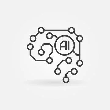 Artificial Intelligence Brain outline icon. Cyberbrain vector symbol Illustrazione stock