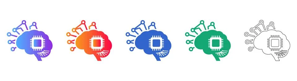 Artificial Intelligence Brain Processor Icons Stockillustratie