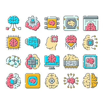 Artificial intelligence brain technology icons collection concept Stock Illustration