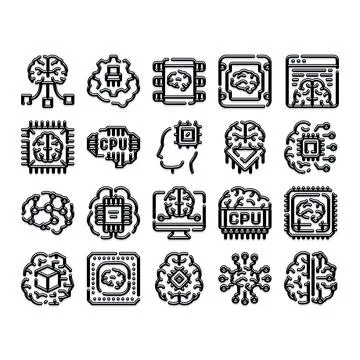 Artificial intelligence brain technology neural network icons collection Stock Illustration