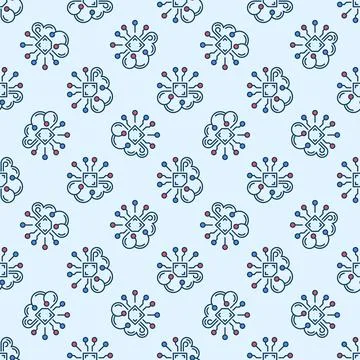 Artificial Intelligence Brain vector AI colored seamless pattern Illustrazione stock