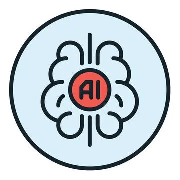 Artificial Intelligence Brain vector AI Thinking round colored icon or sign Stock Illustration