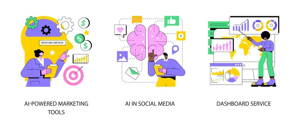 Artificial intelligence for business abstract concept vector illustrations. Stock Illustration