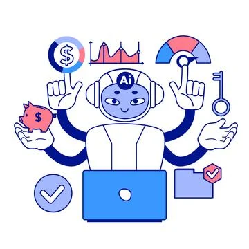 Artificial intelligence in business. AI-powered production, management 스톡 일러스트