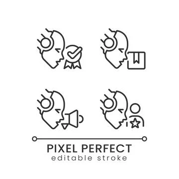 Artificial intelligence in business pixel perfect linear icons set Stockillustratie