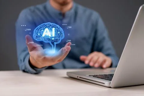 Artificial intelligence business. A professional using AI technology for bi.. Stock Photos