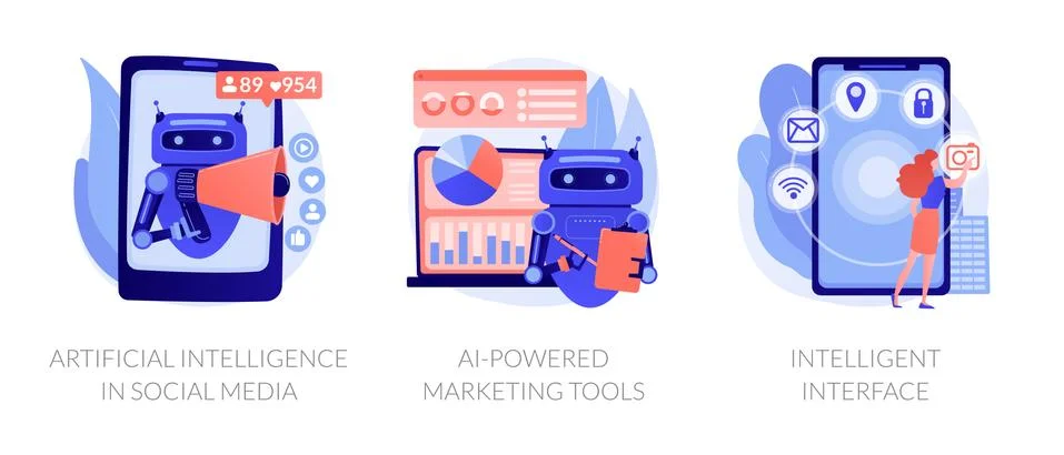 Artificial intelligence in business vector concept metaphors. Ilustración de archivo
