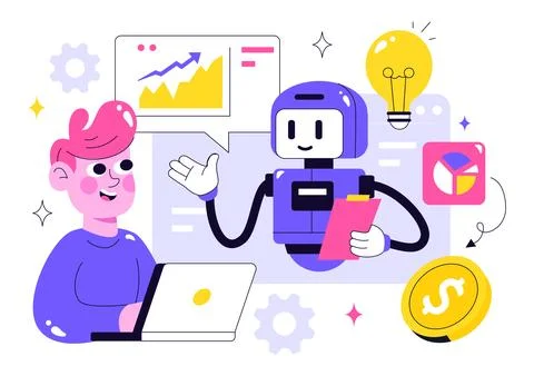Artificial Intelligence in Business Vector Illustration Featuring Digital B.. 库存插图