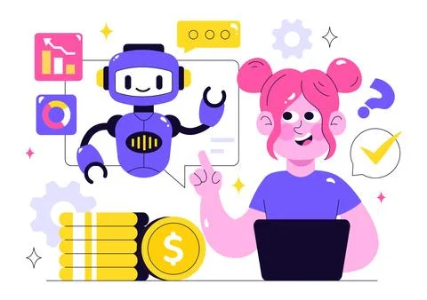 Artificial Intelligence in Business Vector Illustration Featuring Digital B.. 库存插图