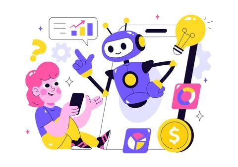 Artificial Intelligence in Business Vector Illustration Featuring Digital B.. 库存插图