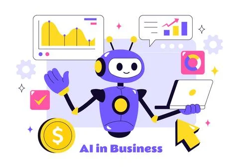 Artificial Intelligence in Business Vector Illustration Featuring Digital B.. 库存插图