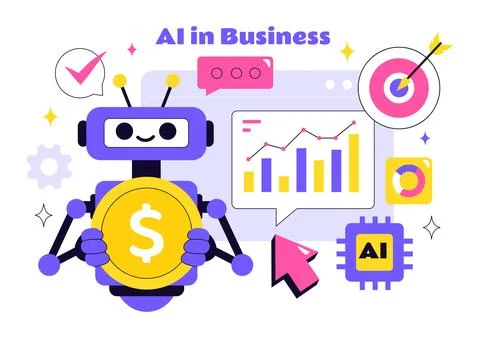Artificial Intelligence in Business Vector Illustration Featuring Digital B.. 库存插图