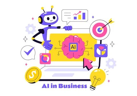 Artificial Intelligence in Business Vector Illustration Featuring Digital B.. Stock Illustration