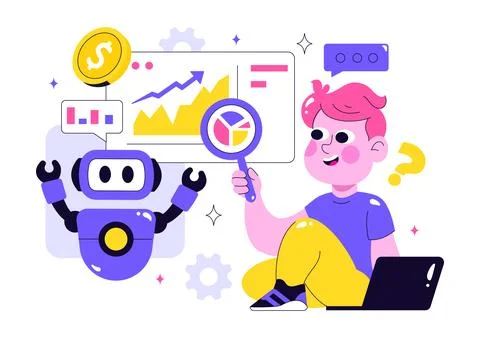 Artificial Intelligence in Business Vector Illustration Featuring Digital B.. Stock Illustration