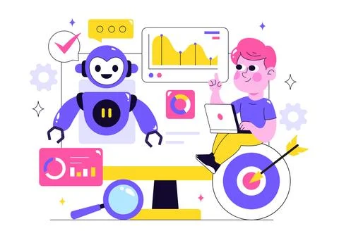 Artificial Intelligence in Business Vector Illustration Featuring Digital B.. 库存插图