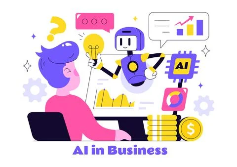 Artificial Intelligence in Business Vector Illustration Featuring Digital B.. 库存插图