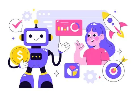 Artificial Intelligence in Business Vector Illustration Featuring Digital B.. 库存插图