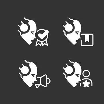 Artificial intelligence in business white linear glyph icons set for night mode 스톡 일러스트
