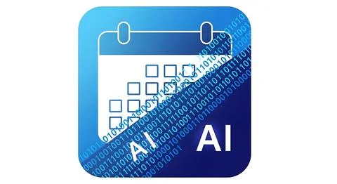 Artificial intelligence calendar application icon with digital binary Stockillustratie