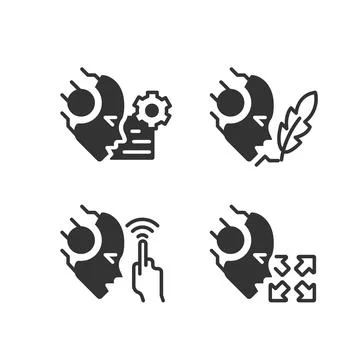 Artificial intelligence capabilities black linear glyph icons set 스톡 일러스트