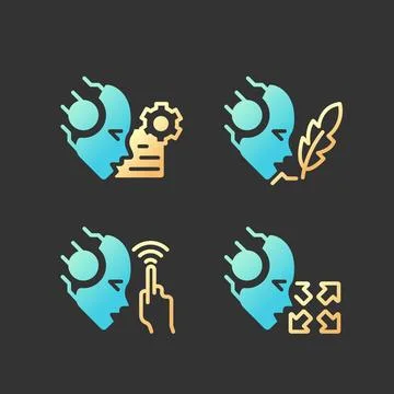 Artificial intelligence capabilities gradient glyph icons set with lineart 스톡 일러스트
