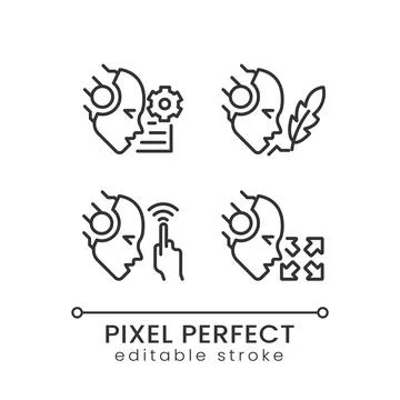 Artificial intelligence capabilities pixel perfect linear icons set Stockillustratie