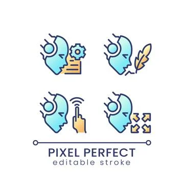 Artificial intelligence capabilities pixel perfect color gradient icons set Stockillustratie
