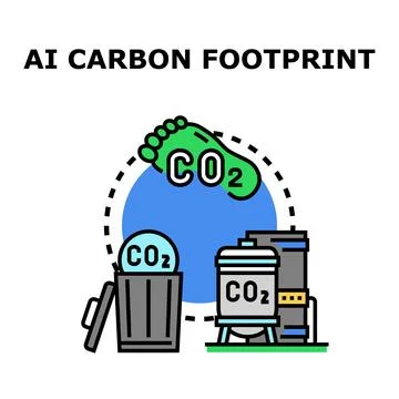 Artificial intelligence carbon footprint concept illustration 库存插图