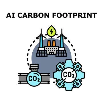 Artificial intelligence carbon footprint global environmental impact concept Stock Illustration