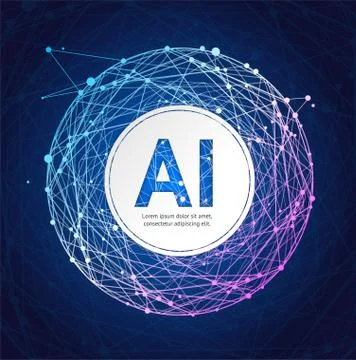 Artificial Intelligence Card Poster Background on a Dark Blue. Vector Stock Illustration