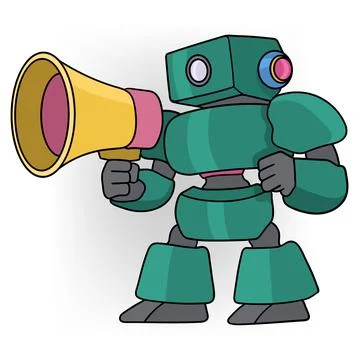 Artificial intelligence cartoon doodles regulate sales and advertising market Stockillustratie
